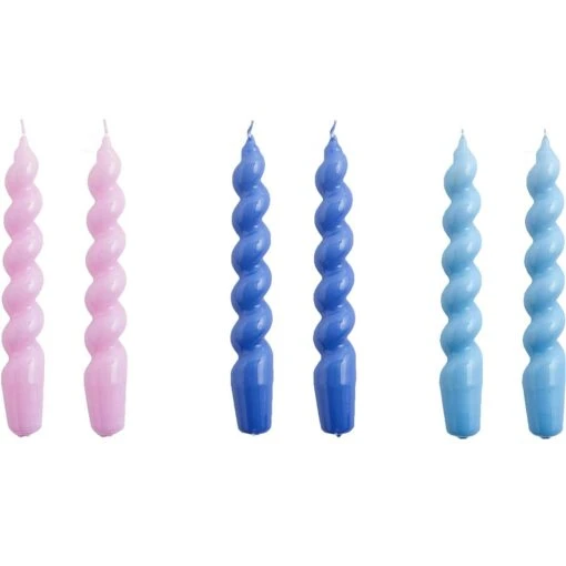 Hay Spiral Kerzen 6-er Set, Lila / Lila Blau / Hellblau -Dekoration Verkauf hay candle spiral set 6 lilac purple blue l blue 0